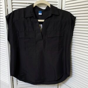 NWT Old Navy XS Black Dolman sleeve Boxy Notched Collar Blouse